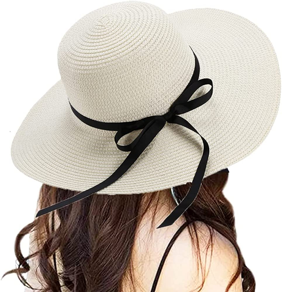 Sun Hats Floppy Foldable Bowknot Large Wide Brim Straw Women'S Hats Summer Beach Beach Cap UV Protection Apparel & Accessories > Clothing Accessories > Hats FunYun   