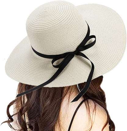 Sun Hats Floppy Foldable Bowknot Large Wide Brim Straw Women'S Hats Summer Beach Beach Cap UV Protection Apparel & Accessories > Clothing Accessories > Hats FunYun   
