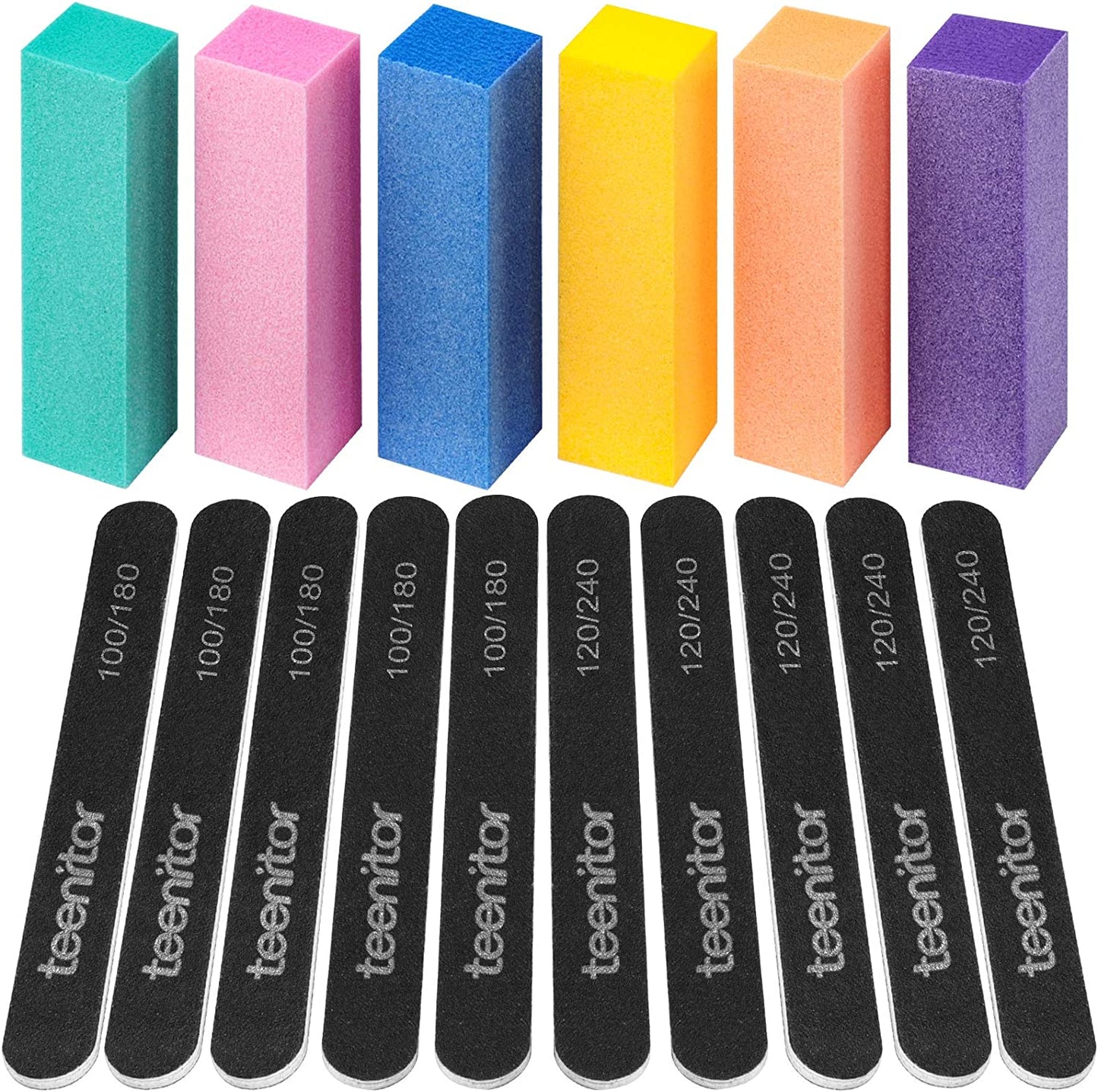 Nail Files and Buffers, Teenitor 16PCS Professional Nail Manicure Tool for Acrylic Nails, 100/180 and 120/240 Grits Emery Boards 120 Grits Nail Buffer Block for Shaping and Buffing Nails Health & Beauty > Personal Care > Cosmetics > Cosmetic Tools > Nail Tools Teenitor   