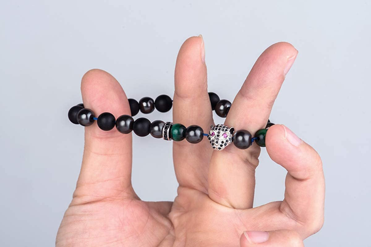 Karseer Black Panther Natural Stone Anxiety Bracelet Healing Crystals and Magnetic Energy Balance Stress Relief Beaded Bracelet Yoga Meditation Praying Protection Jewelry Gift Apparel & Accessories > Jewelry > Bracelets Karseer   