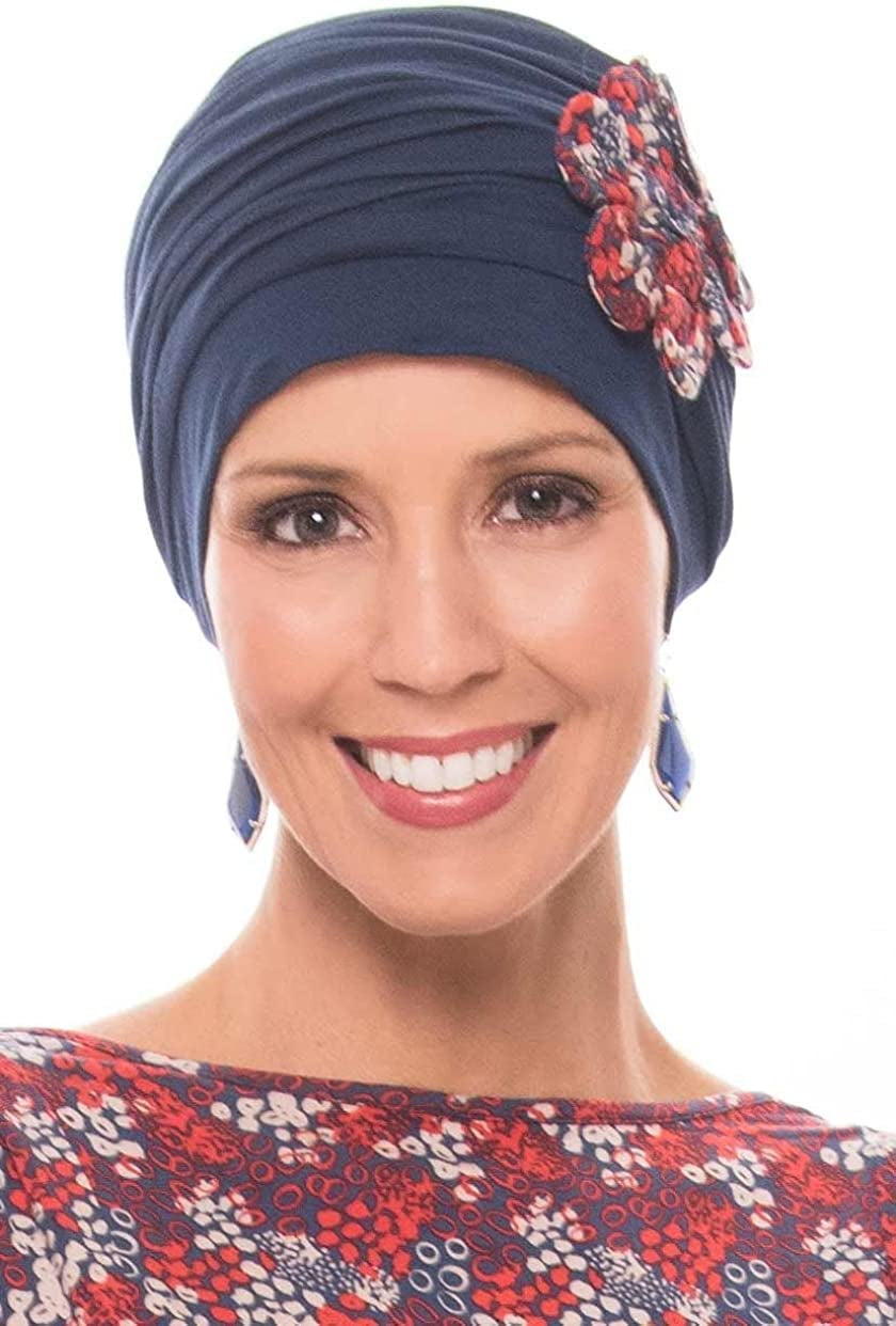 Cardani Large Flapper Turban Viscose from Bamboo Hat for Large Heads Apparel & Accessories > Clothing Accessories > Headwear Cardani Navy W/ Nairobi Blue One Size 