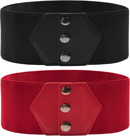 GRACE KARIN Women'S Snap-Button Corset Belt Wide Elastic Belts for Dress Stretchy Waistband Apparel & Accessories > Clothing Accessories > Belts GRACE KARIN Black + Red X-Large 