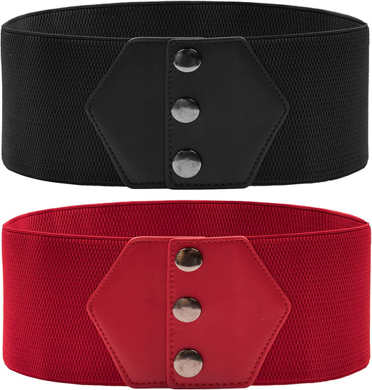GRACE KARIN Women'S Snap-Button Corset Belt Wide Elastic Belts for Dress Stretchy Waistband Apparel & Accessories > Clothing Accessories > Belts GRACE KARIN Black + Red X-Large 