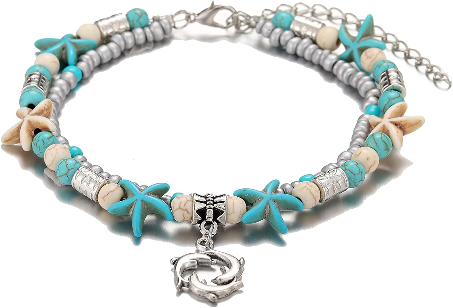 Starain Blue Turtle Anklets for Women Girls Multilayer Beads Handmade Beach Ankle Bracelet Set Boho Foot Jewelry Apparel & Accessories > Jewelry > Anklets Starain Single - Blue Dolphin  