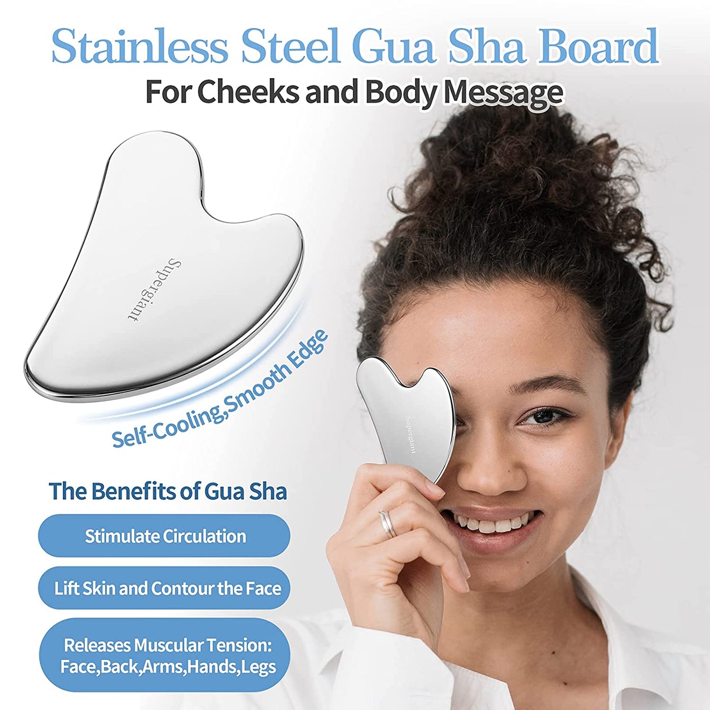 Supergiant Stainless Steel Face Roller and Gua Sha Set Facial Roller Massager Skin Care Roller Tools for Face Eyes Neck, Relieve Fine Lines and Wrinkles with Travel Pouch Health & Beauty > Personal Care > Cosmetics > Cosmetic Tools > Skin Care Tools Supergiant   