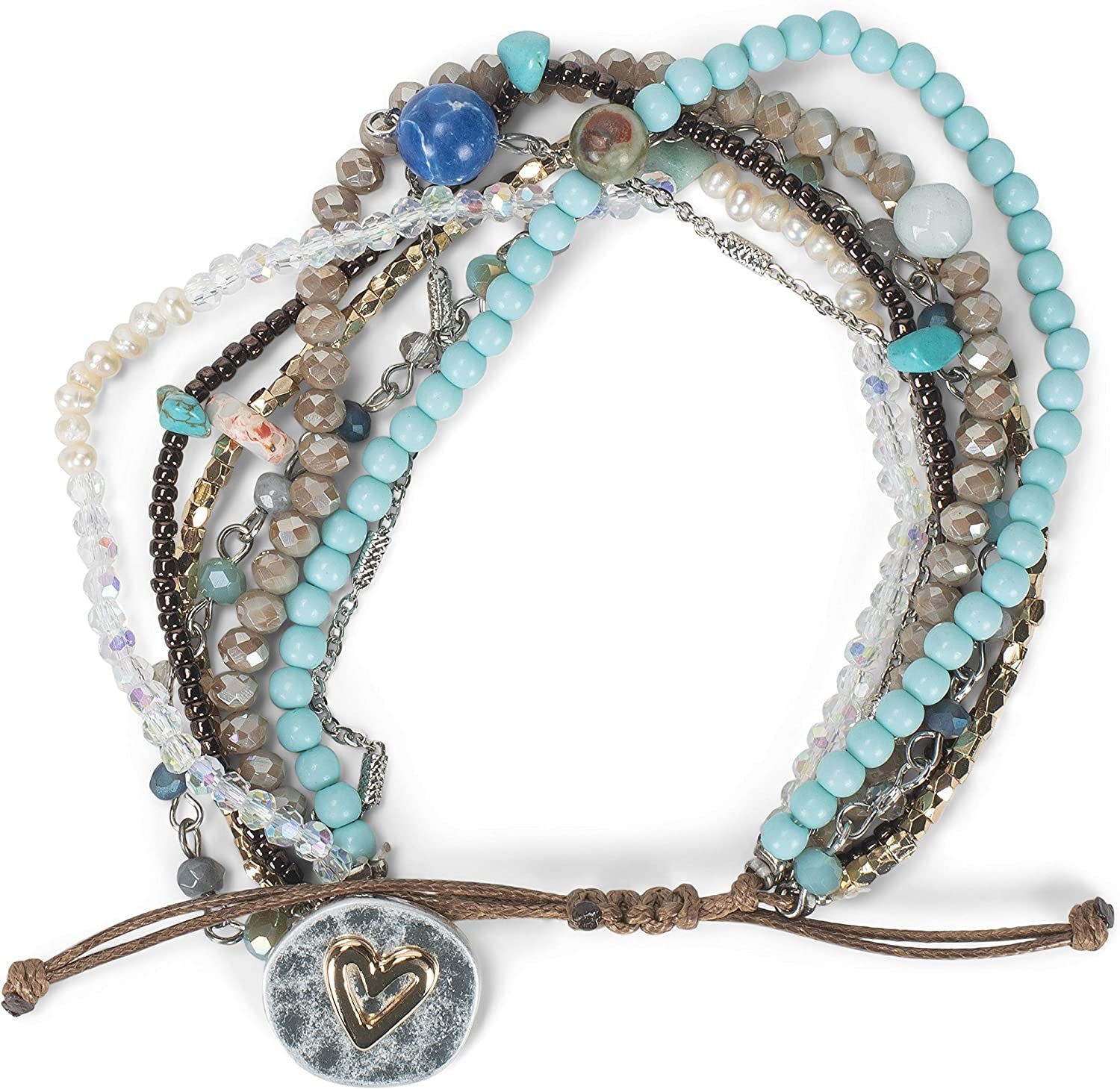 DEMDACO Beaded Love Turquoise Blue One Size Fits Most Glass and Metal Charm Bracelet Apparel & Accessories > Jewelry > Bracelets DEMDACO Beaded Love Turquoise Blue  
