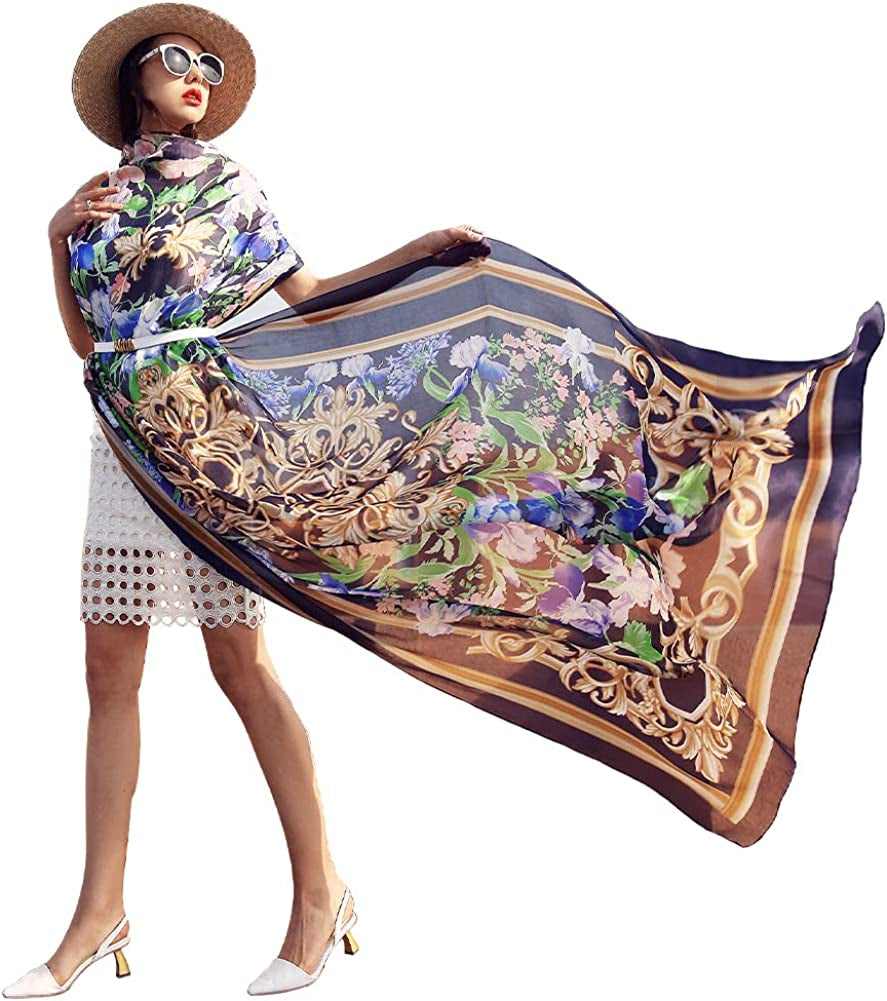 DANA XU Women'S Mulberry Satin Silk Fashion Summer Shawls Large Size Floral Scarf Oversize Soft Wraps for Evening Dresses Apparel & Accessories > Clothing Accessories > Scarves & Shawls DANA XU 41 Multicolor  