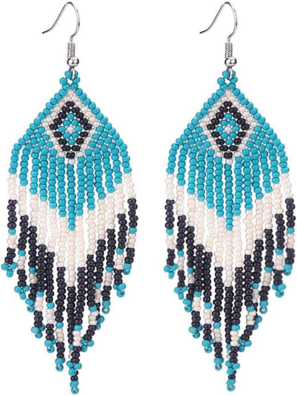 Native American Beaded Tassel Earrings with Fringe Seed Bead Boho for Women Long Dangle Beads Jewelry Apparel & Accessories > Jewelry > Earrings Tarsus   