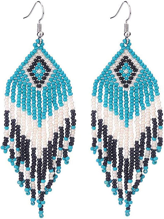Native American Beaded Tassel Earrings with Fringe Seed Bead Boho for Women Long Dangle Beads Jewelry Apparel & Accessories > Jewelry > Earrings Tarsus   