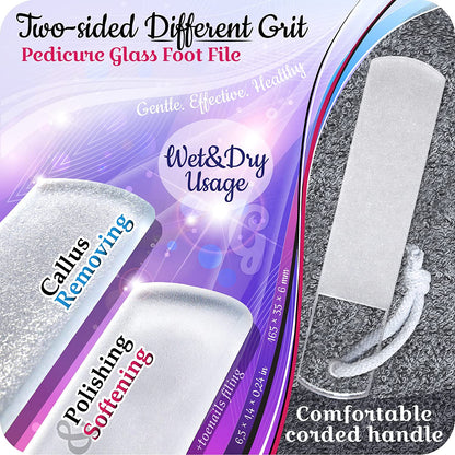 Genuine Czech Glass Nail File Set - Two-Sided Different Grit Surface, Callus Remover Foot Rasp, Precision Filing Cuticle Pusher, Manicure & Pedicure, Professional Nail Care, EU Quality (Green Aqua) Health & Beauty > Personal Care > Foot Care Gladzy   