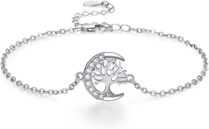 TANGPOET 925 Sterling Silver Anklet Bracelet for Women, Dainty Charm Bracelets Animal Jewelry Birthday Gifts for Mother Daughter Teens Girls Apparel & Accessories > Jewelry > Anklets TANGPOET Tree of Life Bracelet  