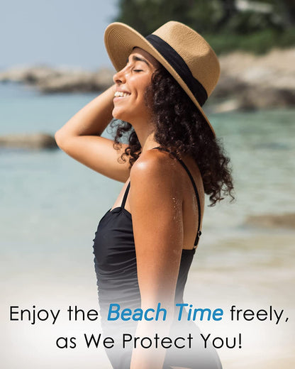FURTALK Panama Hat Sun Hats for Women Men Wide Brim Fedora Straw Beach Hat UV UPF 50 Apparel & Accessories > Clothing Accessories > Hats KYLIE MAX   