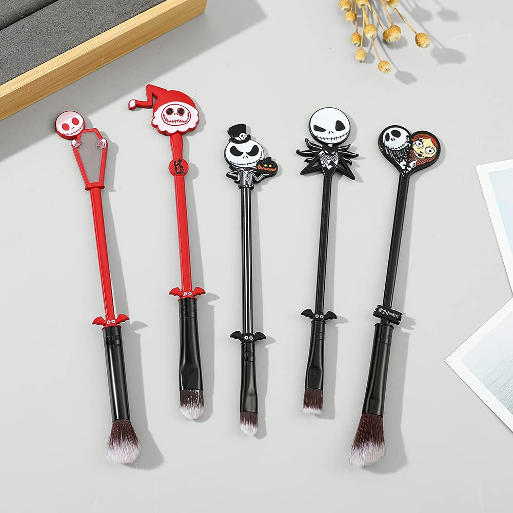 Nightmare before Christmas Makeup Brushes - 5Pcs Corpse Bride Anime Make up Brush Set Silver Drawstring Bag Included Health & Beauty > Personal Care > Cosmetics > Cosmetic Tools > Makeup Tools rongji jewelry   