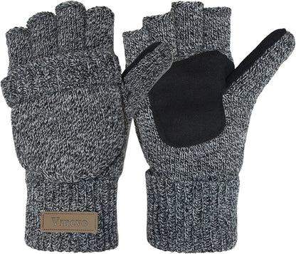 Winter Knitted Convertible Fingerless Gloves Wool Mittens Warm Mitten Glove for Women and Men Apparel & Accessories > Clothing Accessories > Gloves & Mittens ViGrace Black White Large 
