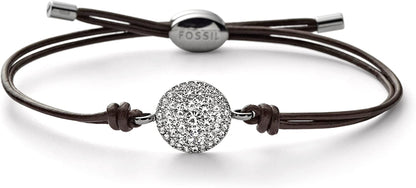 Fossil Women'S Stainless Steel and Genuine Leather Bracelet Apparel & Accessories > Jewelry > Bracelets Fossil Silver Glitz Disc  