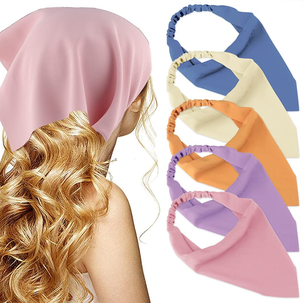 Floral Hair Scarf Headband - TOBATOBA 5 Pcs Hair Bandanas for Women Bandana Headband Chiffon Boho Headbands for Women Elastic Head Bandana Floral Bandana Headbands for Women Girls Hair Accessories Apparel & Accessories > Clothing Accessories > Bandanas & Headties TOBATOBA Elegant Light Solid Colors  