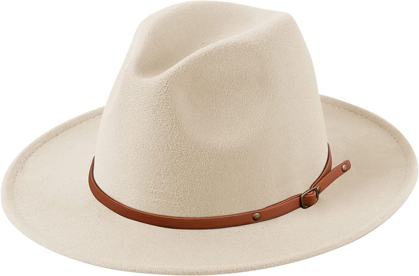 Lanzom Women Lady Retro Wide Brim Floppy Panama Hat Belt Buckle Wool Fedora Hat Apparel & Accessories > Clothing Accessories > Hats Lanzom X Belt-beige One Size 