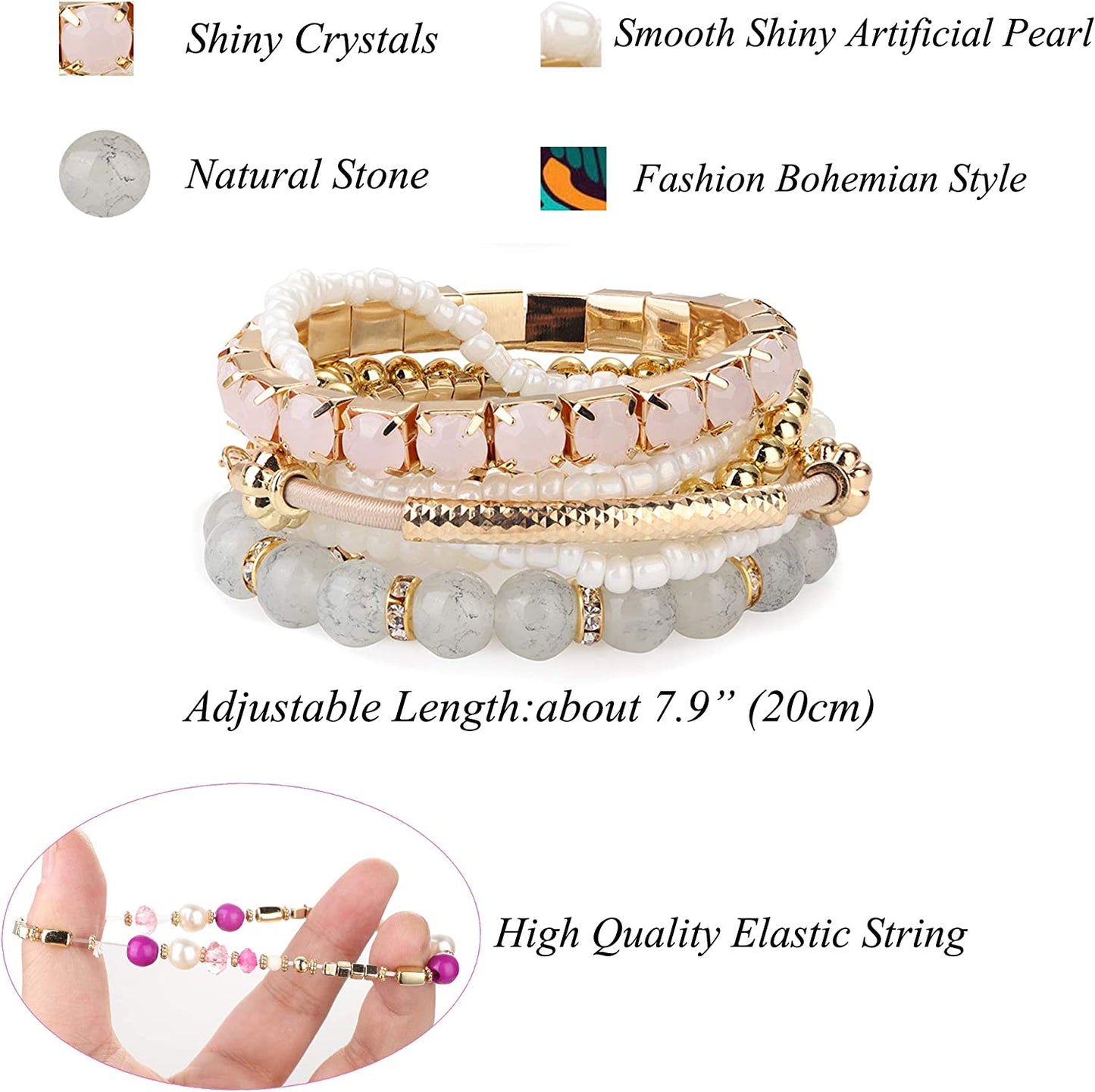 LOYALLOOK 6 Sets Bohemian Stackable Bead Bracelets for Women Stretch Bangles Bohemian Style Stretch Multilayered Bracelet Set Apparel & Accessories > Jewelry > Bracelets LOYALLOOK   