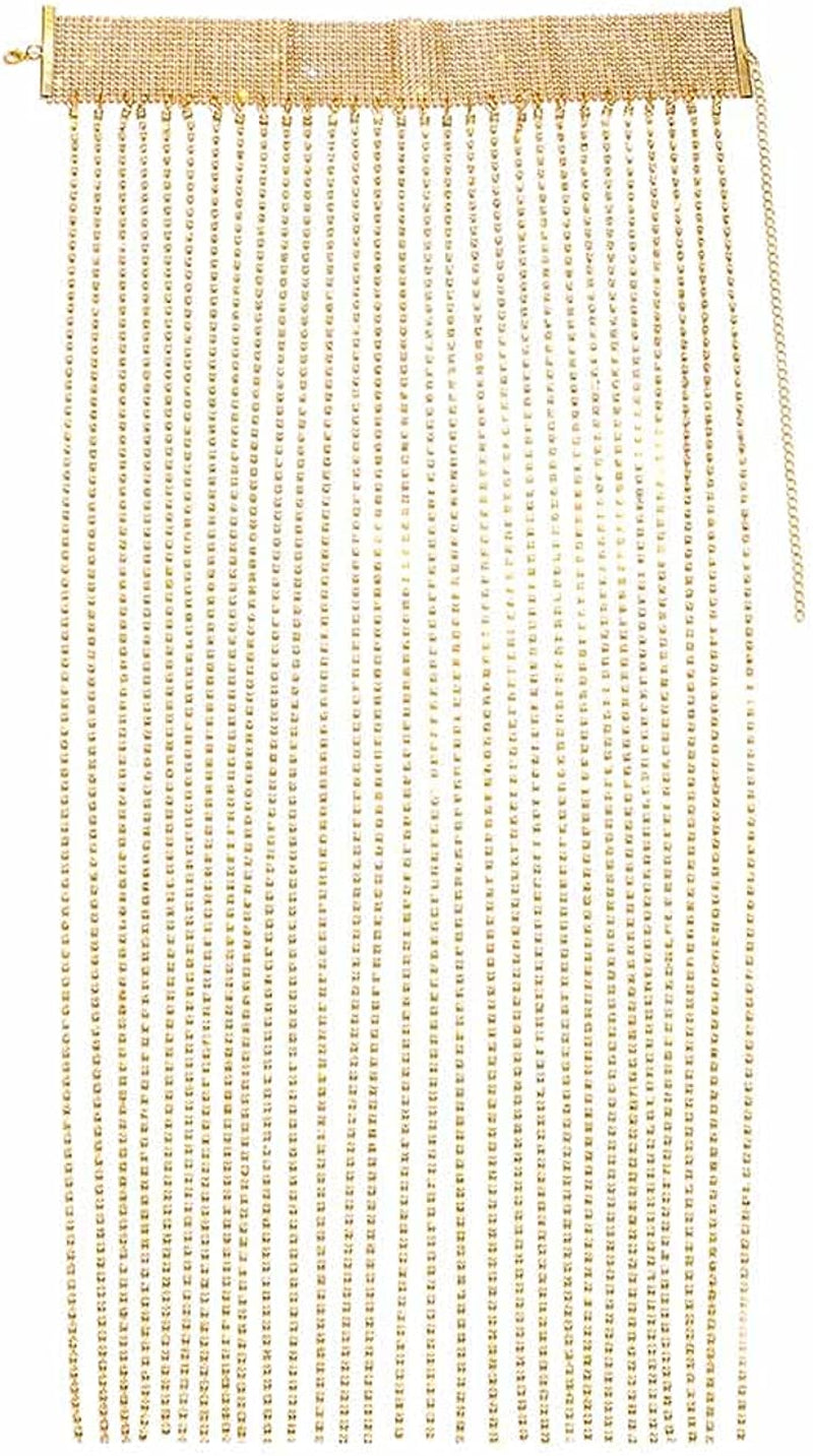 Fstrend Women Rhinestone Choker Long Tassel Necklaces Sparkly Crystal Collar Necklace Fashion Statement Party Festival Body Accessories Jewelry Chain Apparel & Accessories > Jewelry > Necklaces Fstrend Gold  