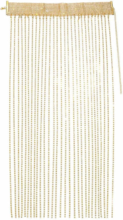 Fstrend Women Rhinestone Choker Long Tassel Necklaces Sparkly Crystal Collar Necklace Fashion Statement Party Festival Body Accessories Jewelry Chain Apparel & Accessories > Jewelry > Necklaces Fstrend Gold  