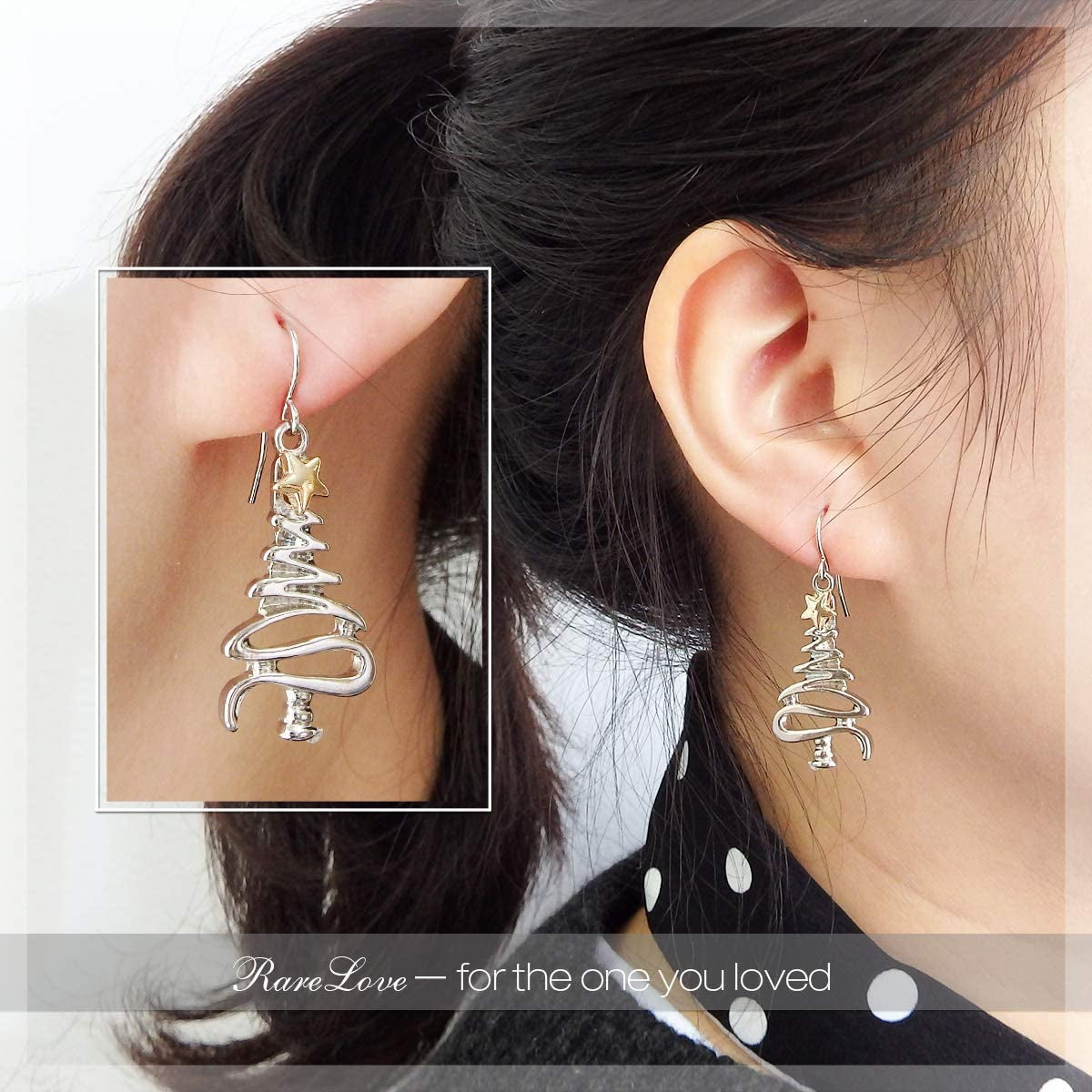 Cute Christmas Tree Piercing Dangle Earrings Golden Silver Two Tone Women Girls Holiday Gift Apparel & Accessories > Jewelry > Earrings RareLove   