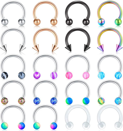 Mayhoop 16G Surgical Steel Horseshoe Nose Septum Rings Piercing Jewelry Cartilage Helix Tragus Earring Hoop Lip Horseshoe Piercing Retainer for Women Men 6Mm 8Mm 10Mm Apparel & Accessories > Jewelry > Rings Mayhoop 2#20Pcs -8mm(5/16")  