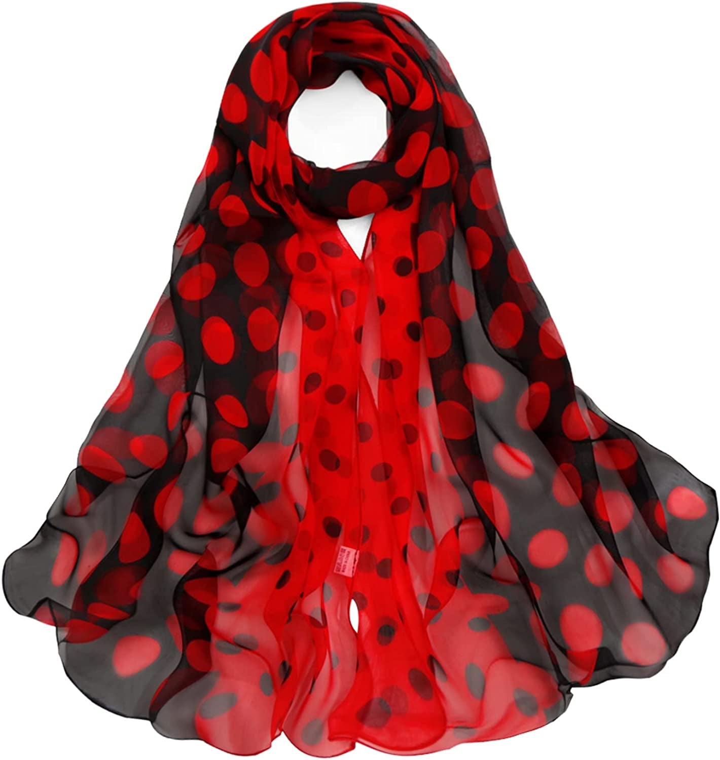E-Clover Women Soft Floral Print Shawl Chiffon Sheer Scarf Apparel & Accessories > Clothing Accessories > Scarves & Shawls E-Clover Red Black Dot  
