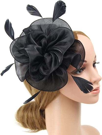 Women Flower Fascinator Hat Wedding Bridal Fascinators Tea Party Hat Feather Fascinator Headband Headwear for Evening Church Apparel & Accessories > Clothing Accessories > Headwear STbest   