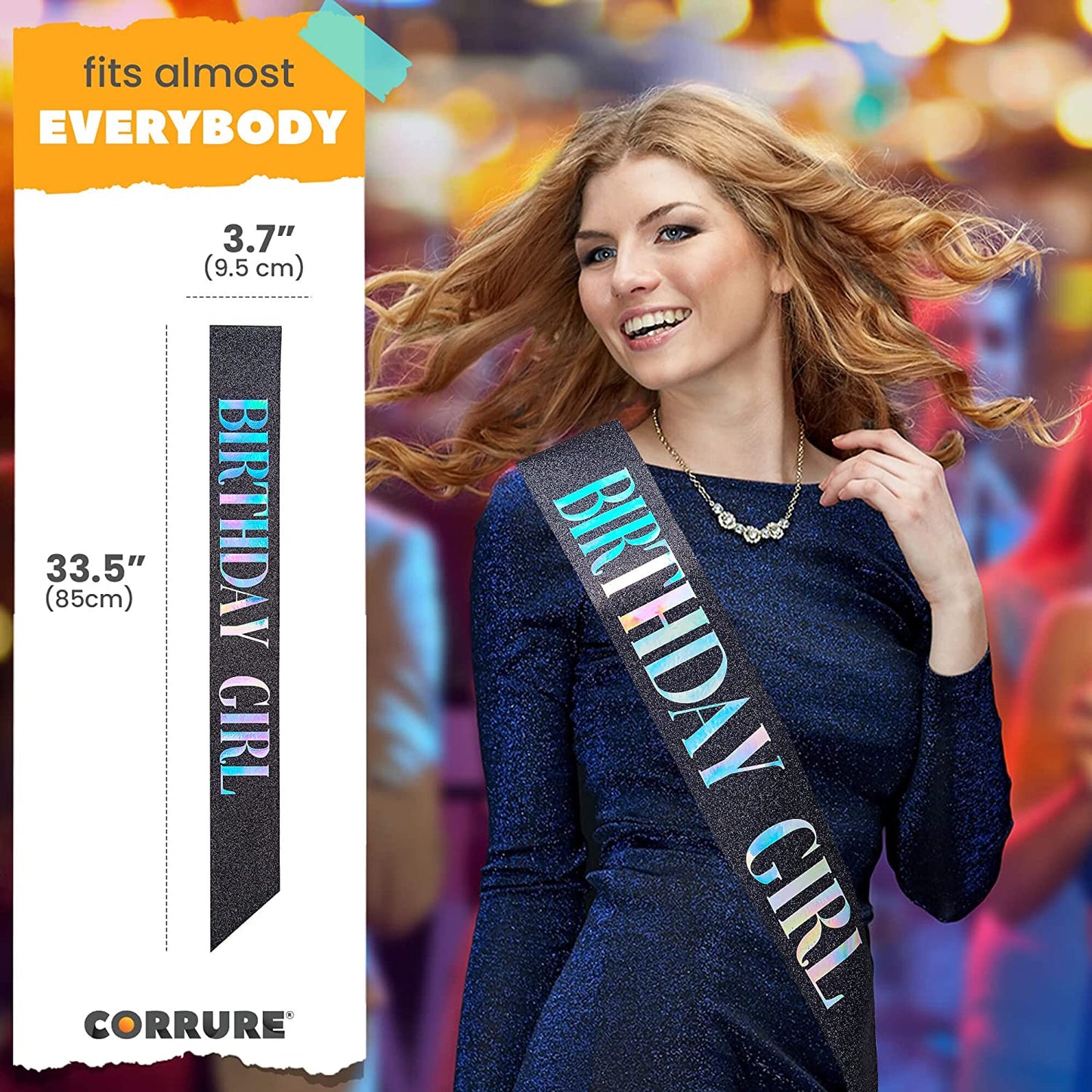 CORRURE 'Birthday Girl' Sash Glitter with Multicolor Foil - Black Glitter Happy Birthday Sash for Women - Party Favors Supplies and Decorations for Sweet 16, 18Th 21St 30Th 40Th or Any Bday Party Apparel & Accessories > Clothing Accessories > Sashes CORRURE   