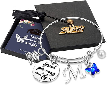 Graduation Gifts for Her 2022 Butterfly Bracelet,Inspirational Bangle with 2022 Graduation Grad Cap Mantra Quote Spread Your Wings and Fly Graduation Bracelet College Graduation Gifts for Her 2022 Apparel & Accessories > Jewelry > Bracelets Turandoss M - Silver  