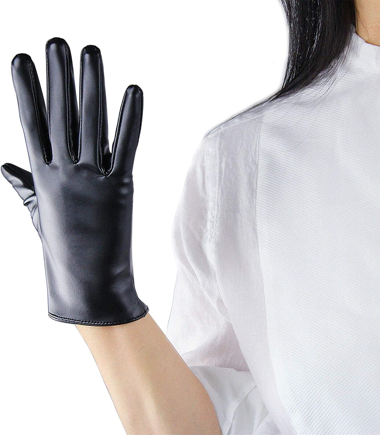 Dooway Women'S Short Dress Leather Gloves for Evening Costumes Daily Faux Leather PU 21Cm Apparel & Accessories > Clothing Accessories > Gloves & Mittens DooWay   