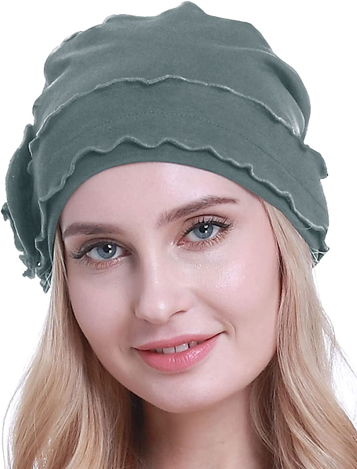 Osvyo Chemo Headwear Turban Cap for Women - Cancer Beanie Hair Loss Sealed Packaging Apparel & Accessories > Clothing Accessories > Headwear osvyo Cotton Light Blue Grey One Size 