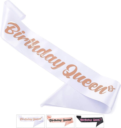CORRURE 'Birthday Queen' Sash with Pink Foil - Soft Satin Black Sash for Women - Happy Birthday Sash for Girls, Sweet 16, 18Th 21St 25Th 30Th 40Th 50Th or Any Other Bday Party Apparel & Accessories > Clothing Accessories > Sashes CORRURE White - Rose Gold  