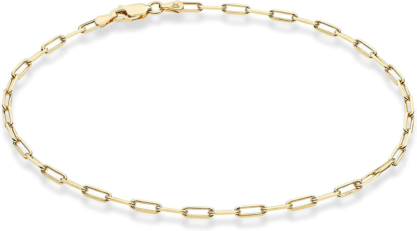 Miabella Solid 925 Sterling Silver or 18Kt Yellow Gold over Silver Italian 2.5Mm Paperclip Link Chain Anklet Ankle Bracelet for Women, Made in Italy Apparel & Accessories > Jewelry > Anklets Miabella yellow-gold-plated-silver Length 11 Inches (Large) 