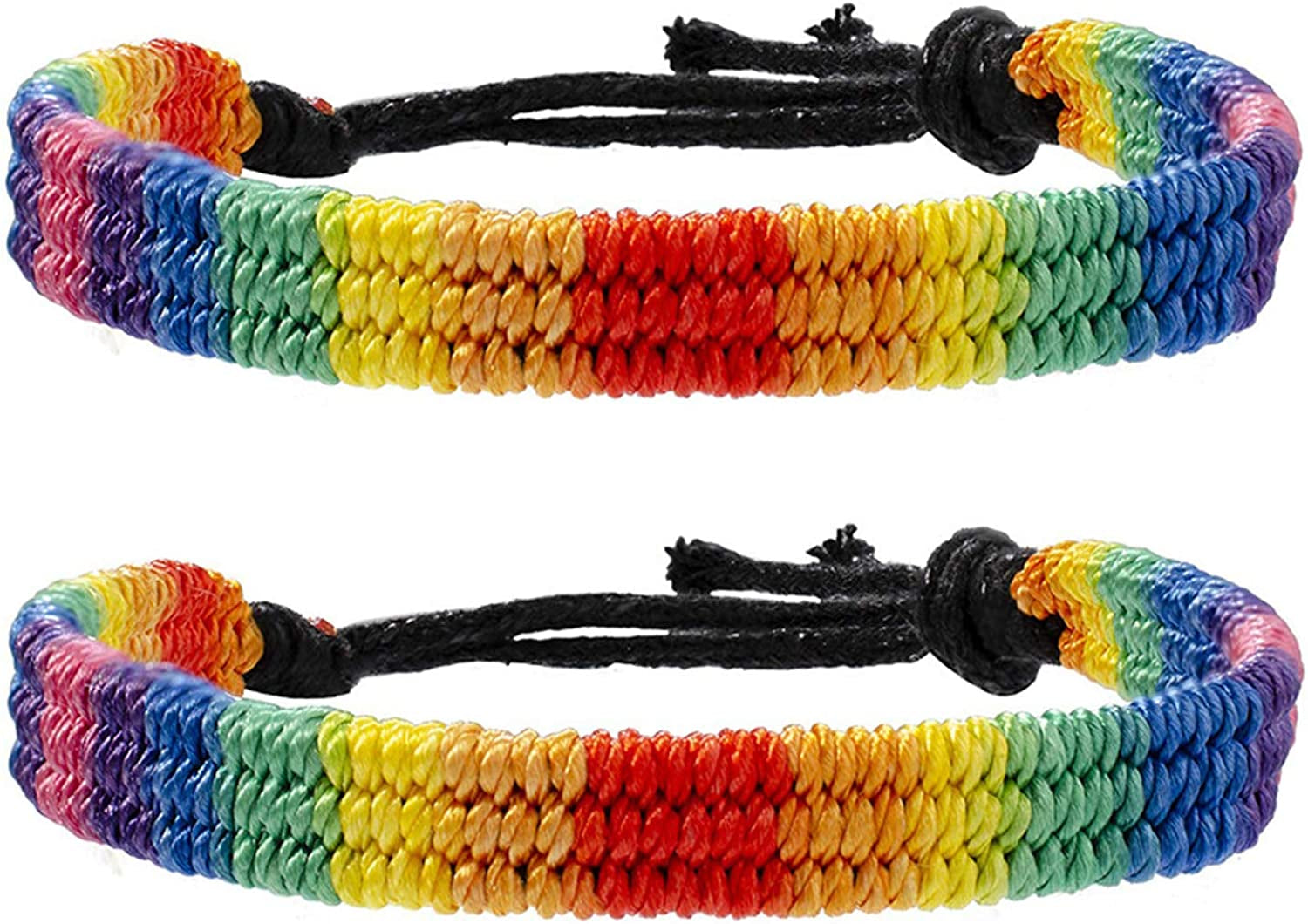 Nanafast Rainbow LGBT Pride Bracelet Handmade Braided Friendship String Bracelet for Gay & Lesbian LGBTQ Wristband Adjustable Size Apparel & Accessories > Jewelry > Anklets Nanafast Black String (Pack of 2 Pcs)  