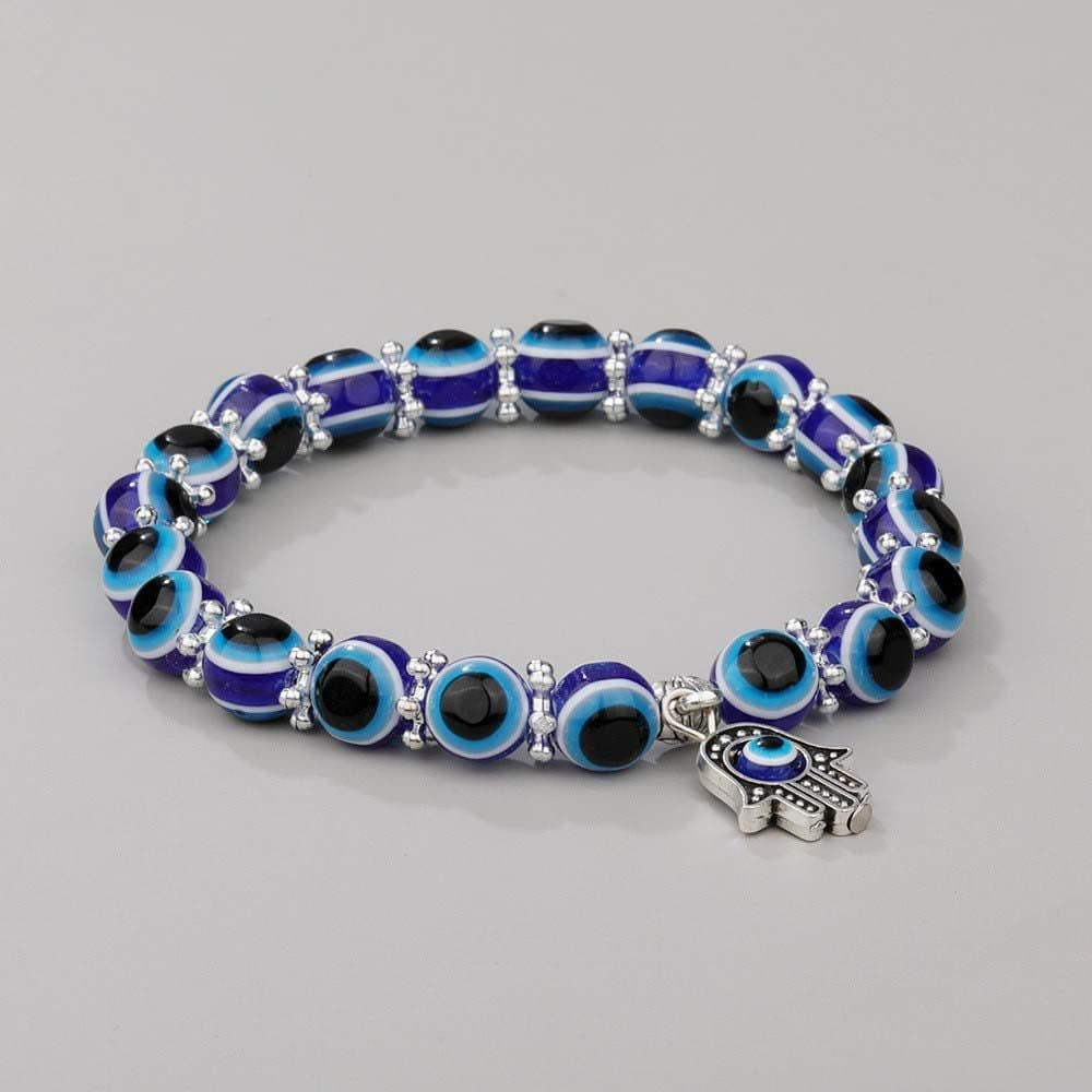 Evil Eye Hamsa Blue Beaded Charm Stretch Bracelet Hand of Fatima Turkish Lucky Evil Eye Bracelet for Protection and Blessing(10 Mm-Plastic) Apparel & Accessories > Jewelry > Bracelets generic   