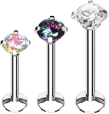 Bodyj4You 3PC Labret Tragus Stud Earrings | 16G Surgical Stainless Steel CZ Crystal | Monroe Helix Cartialge Conch Medusa Lip | Body Piercing Jewelry Set Apparel & Accessories > Jewelry > Body Jewelry BodyJ4You Clear, Aurora, Vitrail  