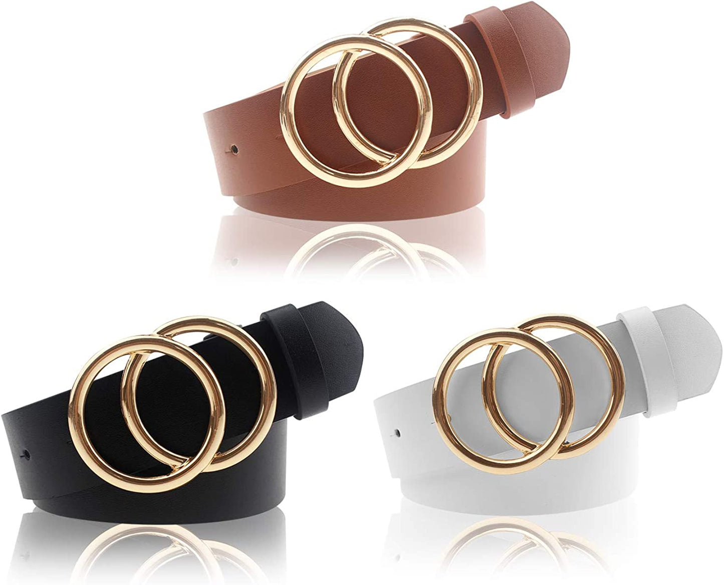 Udekit Women'S PU Leather Belt Double O Ring Soft Faux Leather Waist Belt Apparel & Accessories > Clothing Accessories > Belts Udekit Double Ring - White Black Brown Small:fits waist from 24'' to 28'' 