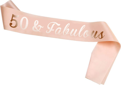 HOWAF Rose Gold 50Th Birthday Sash, 50 and Fabulous Birthday Satin Sash for 50Th Birthday Decorations Women 50 Birthday Gift Party Accessories, One Size Apparel & Accessories > Clothing Accessories > Sashes Sowist 50th  