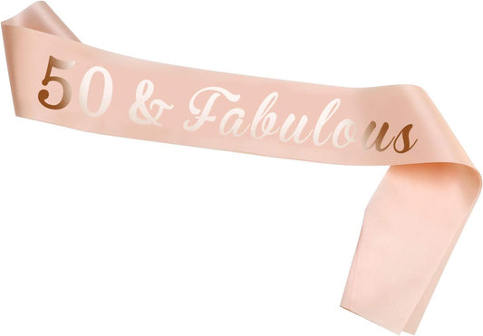 HOWAF Rose Gold 50Th Birthday Sash, 50 and Fabulous Birthday Satin Sash for 50Th Birthday Decorations Women 50 Birthday Gift Party Accessories, One Size Apparel & Accessories > Clothing Accessories > Sashes Sowist 50th  