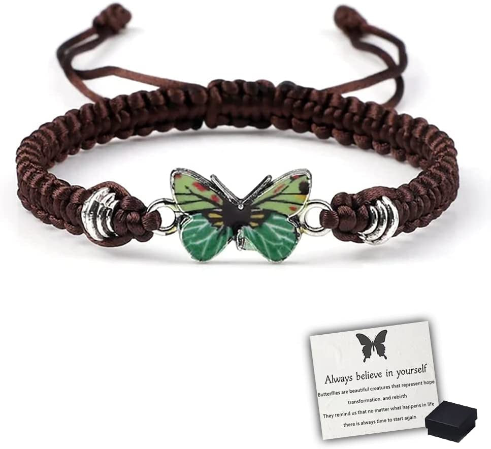 Butterfly Charm Bracelet, Adjustable Hand Woven Bracelets, Cute Butterfly Charm Bracelets, Bracelet Suitable for Family Butterfly Jewelry (Silver) Apparel & Accessories > Jewelry > Bracelets KKLM Brown F  