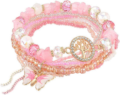 Mengpa Stackable Beaded Bracelets for Women Girls Bohemian Layering Strand Statement Jewelry Apparel & Accessories > Jewelry > Bracelets MengPa Pink-Butterfly  