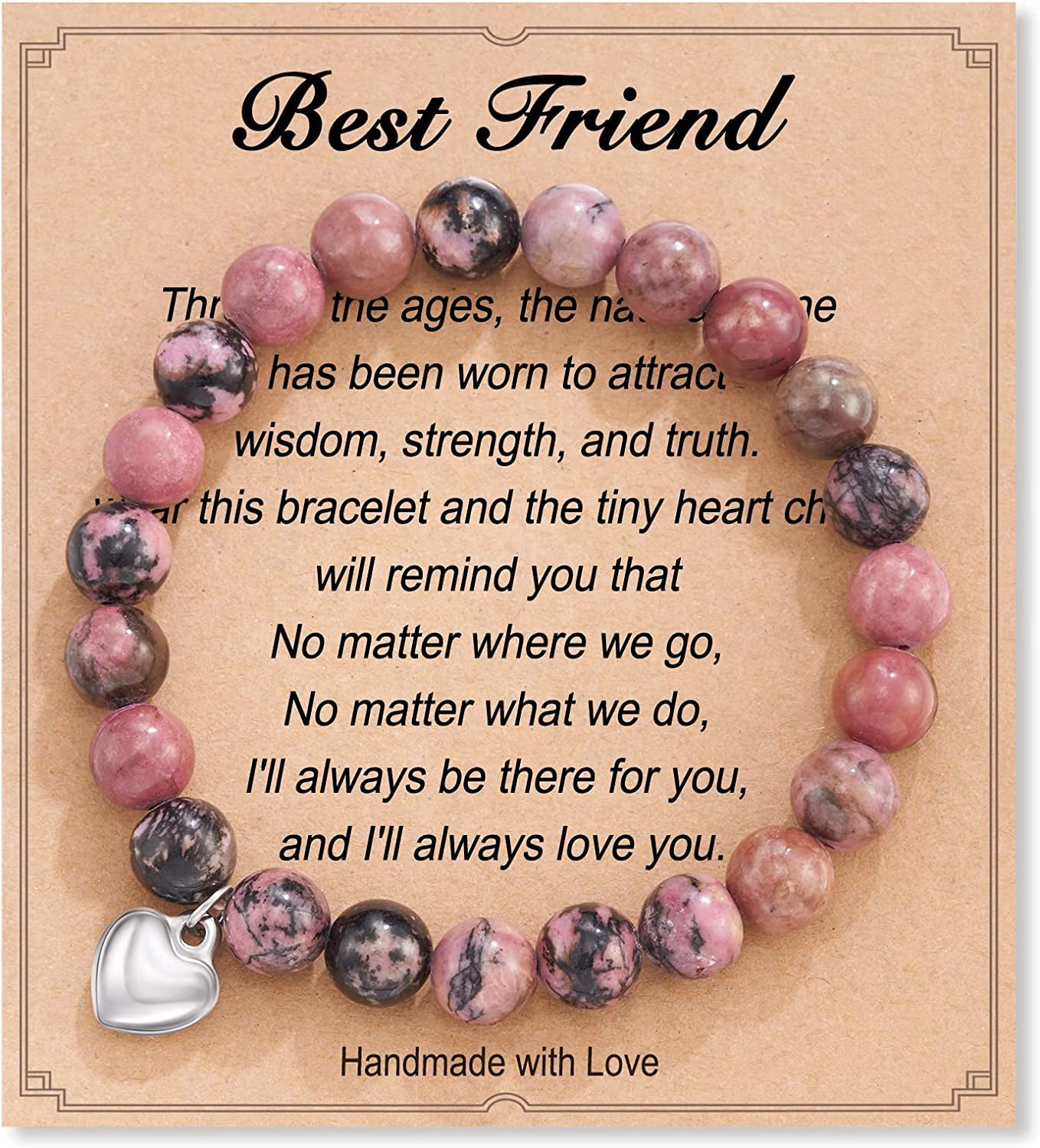 HGDEER Natural Stone Friendship Bracelet, Meaningful Gifts for Women Girls with Gift Message Card Apparel & Accessories > Jewelry > Bracelets HGDEER Friend - Redbean  