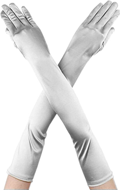 Dreamhigh Womens 22 " Finger Mittens over Elbow Long Black /White Evening Gloves Apparel & Accessories > Clothing Accessories > Gloves & Mittens DreamHigh Silver  