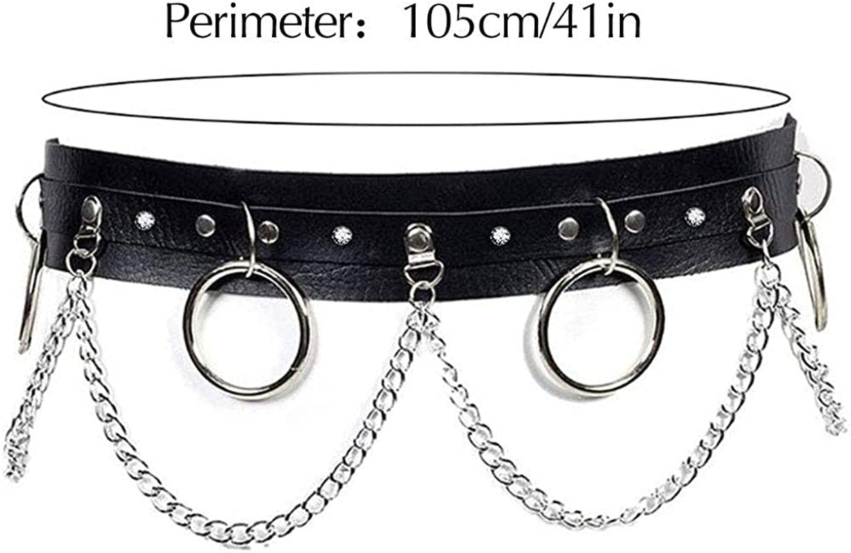 Mjartoria Punk Waist Chain Belt Faux Leather Body Chains Body Jewelry Accessories Gothic Waist Jewelry for Women and Girls (Black) Apparel & Accessories > Jewelry > Body Jewelry MJartoria   