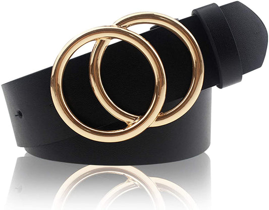 Udekit Women'S PU Leather Belt Double O Ring Soft Faux Leather Waist Belt Apparel & Accessories > Clothing Accessories > Belts Udekit Double Ring - Black X-Large:fits waist from 39'' to 44'' 