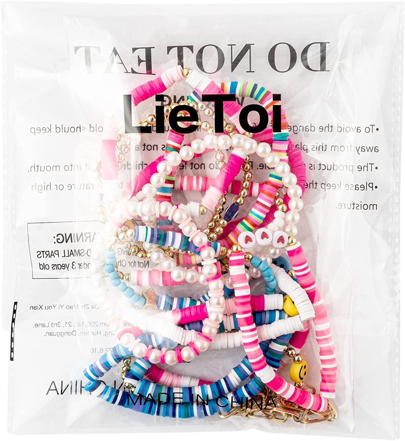 Lietoi Preppy Heishi Bracelets Set Colorful White Gold Smile Heart Star Evil Eye Beaded Polymer Clay Pearl Stackable Charm Y2K Kidcore Summer Beach Bohemian Layering Bracelets Jewelry for Women Girls Teens Apparel & Accessories > Jewelry > Bracelets LieToi   