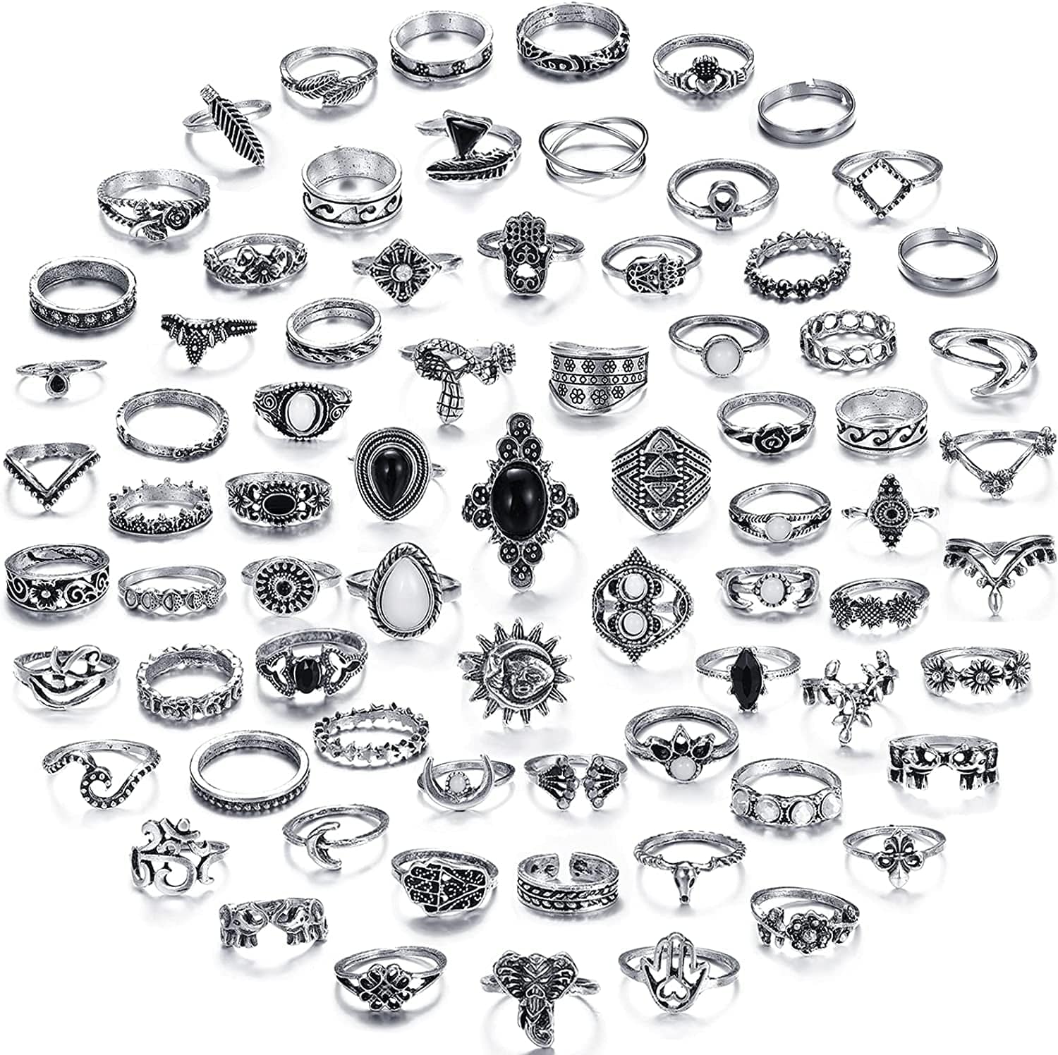 78 PCS Vintage Silver Knuckle Rings Set, Stackable Joint Finger Rings for Women, Bohemian Midi Rings, Boho Butterfly Snake Crystal Stacking Rings Pack Design 3-silver