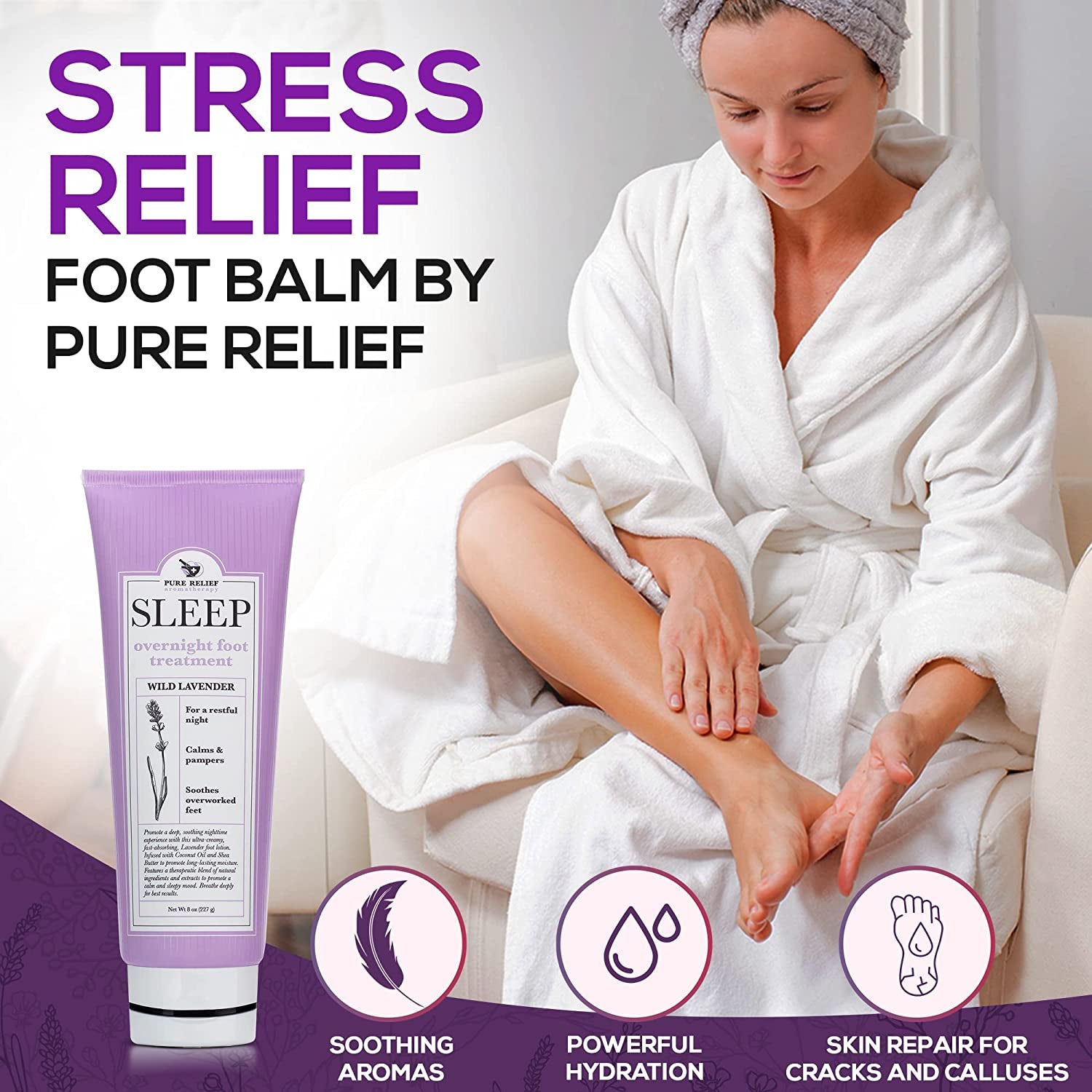 Pure Relief Relaxing Foot Lotion Moisturizer Cream for Dry Feet – Lavender Foot Care Cream W/ Shea Butter, Aloe, & Coconut Oil – Foot Repair & Sleep Cream W/ Soothing Scent, Pedicure Supplies, 8 Oz Health & Beauty > Personal Care > Foot Care Pure Relief   