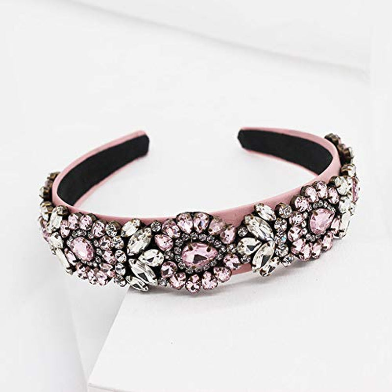 QTMY Fashion Crystal Headbands Baroque Gemstone Hair Accessories Head Band Fashion Headwear Hairbands for Women,Pink Apparel & Accessories > Clothing Accessories > Headwear QTMY   